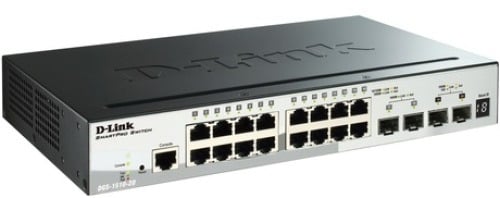 D-Link DGS-1510-20 Switch de 16 puertos de cobre 10/100/1000 + 2 SFP 1000 + 2 SFP 10Gbps. Capa 3 gestionable. Stackable.