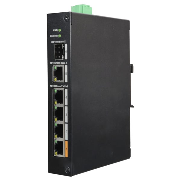 DAHUA XS-SW0604HIPOE-F-60-DIN Switch PoE X-Security - 4 puertos PoE +1  SFP +1 Uplink Gigabit - Velocidad 10/100/1000 Mbps - 60W