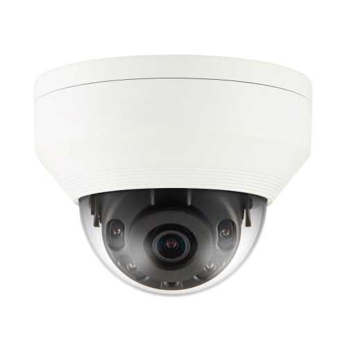 Hanwha Vision QNV-7010R Cámara mini-domo IP 4Mpx, óptica fija 2.8mm, IR 20 m con ICR, WDR, H.265, SD, IP66, IK10,12Vdc/PoE.