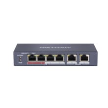 Hikvision Basic DS-3E0106P-E-M Switch PoE+ de 4 puertos de cobre 10/100 (4 puertos PoE+ extendido 300m) + 2 puertos 10/100. PoE