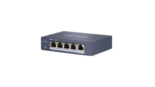 Hikvision Basic DS-3E0505HP-E Switch PoE+ de 4 puertos 1000Mbps + 1 uplink 1000Mbps, no gestionable, 1 HiPoE 60W resto PoE 30W.