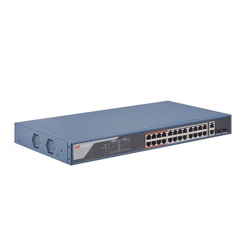 Hikvision Basic DS-3E1326P-EI Switch gestioble PoE+ de 24 puertos 10/100Mbps + 2 puertos combo SFP 1000Mbps, modo extendido 250m