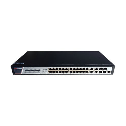 Hikvision Basic DS-3E2528P Switch PoE de 24 puertos de cobre 10/100/1000 (24 puertos PoE+) + 4 combo 1000. PoE 370W máx. L2. Ges