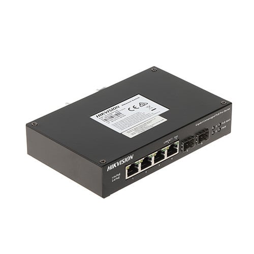 Hikvision Basic DS-3T0506HP-E-HS Switch industrial 3 puertos PoE Gb, 1 puerto Gb Hi-poe,2 puertos FO Gb SFP, distancia 300m