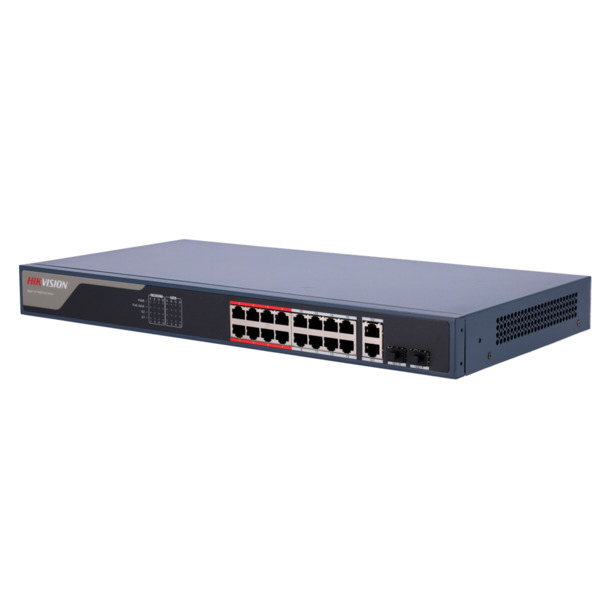 HIKVISION DS-3E1318P-EI Switch PoE Hikvision - 16 puertos RJ45 FE + 2 puertos Gigabit RJ45/SFP - 16 Puertos PoE+ 802.3af/at - Ha