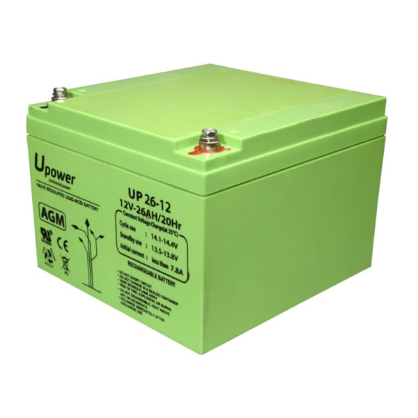 MASTER BATTERY BATT-1226-U Upower - Batería recargable - Tecnología plomo ácido AGM - Voltaje 12 V - Capacidad 26.0 Ah - 125 x 1