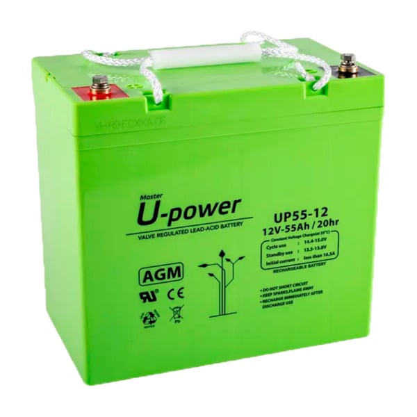 MASTER BATTERY BATT-1255-U Upower - Batería recargable - Tecnología plomo ácido AGM - Voltaje 12 V - Capacidad 55 Ah - 210 x 228