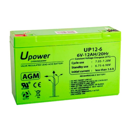 MASTER BATTERY BATT-6012-U Upower - Batería recargable - Tecnología plomo ácido AGM - Voltaje 6 V - Capacidad 12.0 Ah - 100 x 15