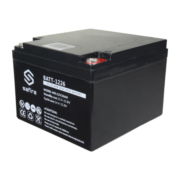 SAFIRE BATT-1226 Batería recargable - Tecnología plomo ácido AGM - Voltaje 12 V - Capacidad 26 Ah - 182 x 166 x 126 mm / 8400 g