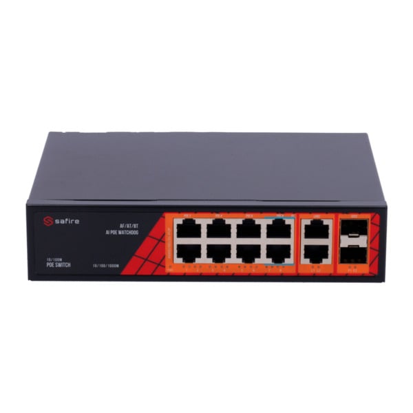 SAFIRE SF-SW1208HIPOE-GF-120 Safire Switch Hi-PoE - 8 puertos PoE + 2 SFP + 2 RJ45 - Velocidad de puertos Gigabit 10/100/1000Mbp