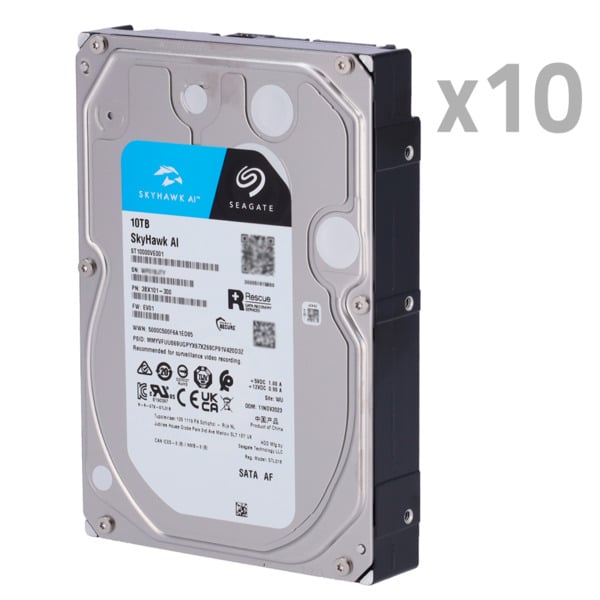 SEAGATE 10XHD10TB-S-AI Pack de discos duros - 10 unidades - Seagate SkyHawk ST10000VE0008  - Hasta 32 transmisiones de inteligen