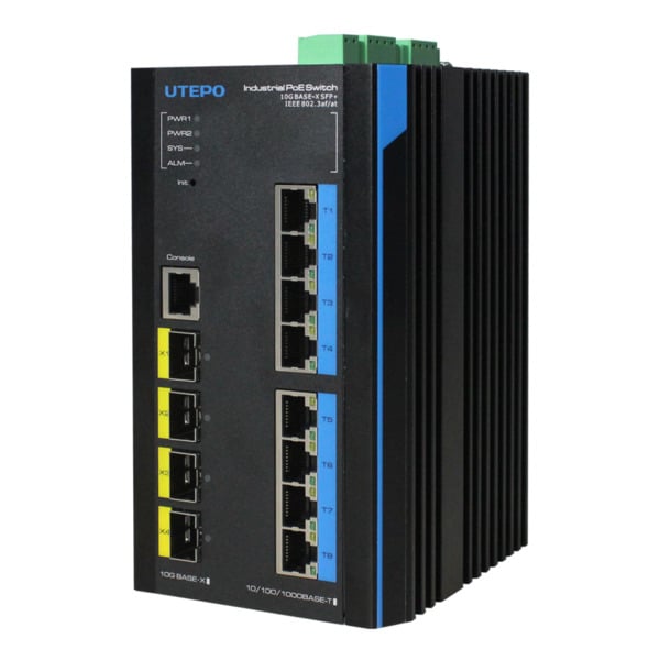 Switch Industrial Fast-Ring PoE 8 puertos Gigabit + 4 Uplink 10G SFP 240W 802.3af/at 6KV - Layer 3