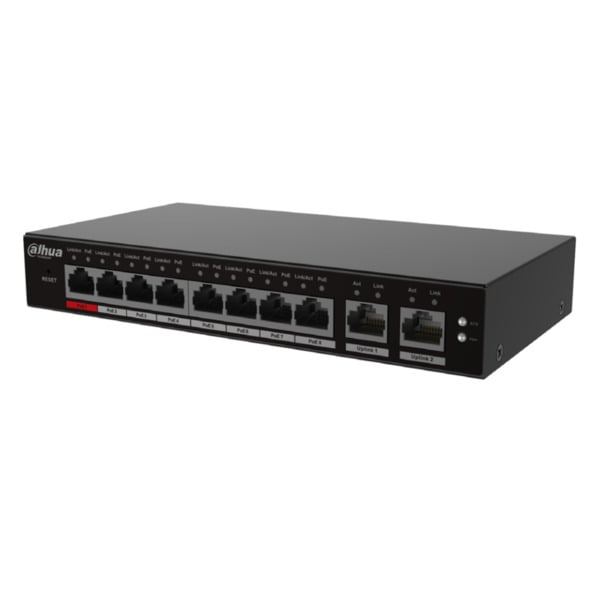 Switch PoE 2.0 8 puertos 10/100 + 2RJ45 Uplink Gigabit 96W Manejable en Cloud Layer2