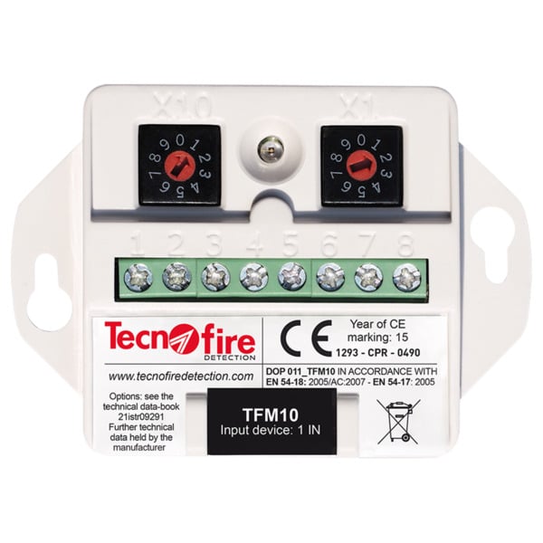 TECNOFIRE TF-TFM10 Módulo direccionable 1 entrada - 4 criterios de funcionamiento: -  alarma, silencio, restablecimiento o y  ni