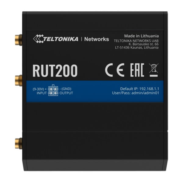 TELTONIKA TK-RUT200 Teltonika Router 4G Industrial - 2 puertos Ethernet RJ45 Fast Ethernet - 4G (LTE) Cat 4 hasta 150Mbps - 1x E