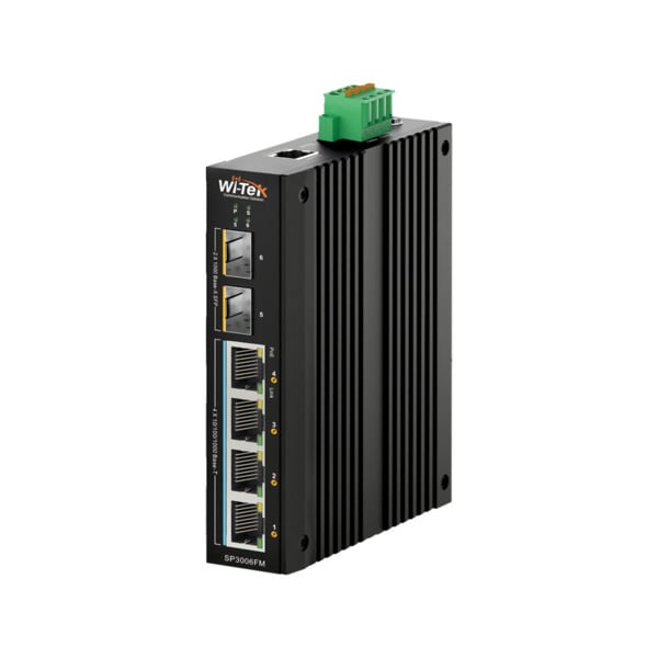 Wi-Tek WITEK-0067 SP3006FM Switch PoE gestionable Wi-Tek de gama industrial. 4 puertos PoE 10/100/1000Mbps. 2 puertos SFP de 100