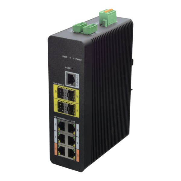 X-SECURITY XS-SW1006HIPOE-MFG-120-DIN Switch HiPoE X-Security - 6 puertos PoE (RJ45) + 4 puerto Uplink (SFP) - Velocidad 10/100/