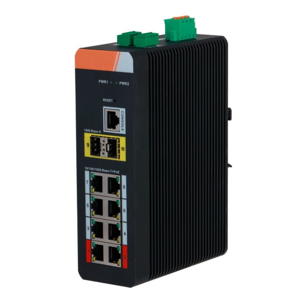 X-SECURITY XS-SWI1008HIPOE-MGF-120-DIN Switch PoE X-Security Carril DIN - 8 puertos PoE RJ45 + 2  puertos SFP - Velocidad 10/100